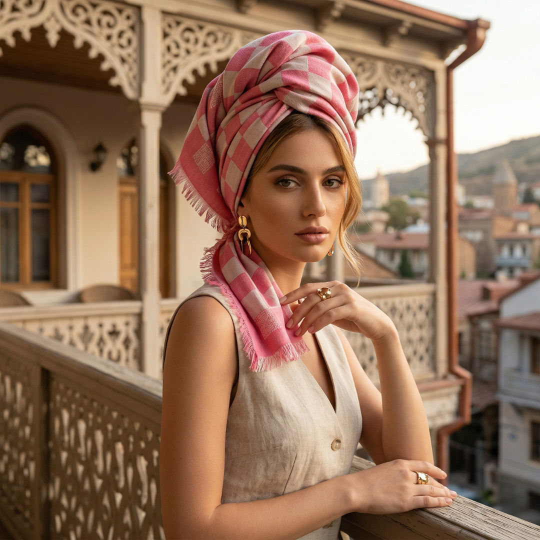 Chequered Shawl In Pink